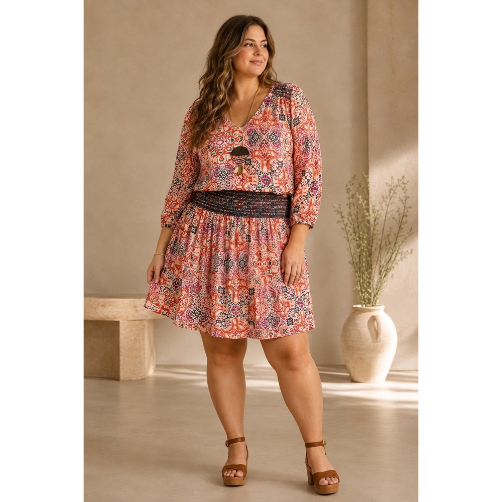 Anthropologie Vanessa Virgina Dress XL Daytripper Smocked Peasant Sleeve Boho